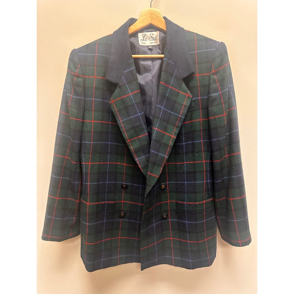 Le Suit Plaid Blazer Double‎ Breasted Womens Size 12 Wool Acrylic Blend Business - Picture 3 of 10